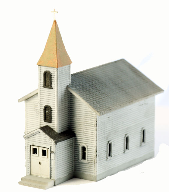 HO Scale Old Wooden SMALL TOWN CHURCH, Finished Model